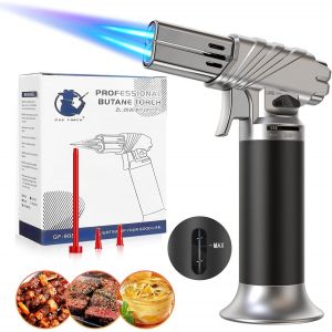 Eryi-Métal Chalumeau De Cuisine, Double Flamme Torche De Cuisine Avec Verrou De Continuez Et Flamme Ajustable Brûleur Pour La Crème Brûlée,Cuisson,Barbecue,Camping,Diy(Butane Non Inclus)Argent, Noir - Neuf