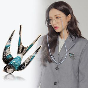 Premium Belle Cristal Hirondelle Animal Broche Oiseau Revers Épinglette Insigne Femmes Bijoux - Neuf