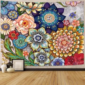 Tapisserie Murale Florale Colorée 60 × 80 Pouces, Tapisseries En Tissu Bohème Lumineux À Fleurs, Tapisserie Multicolore Pour Chambre À Coucher, Décoration Murale Hippie - Neuf