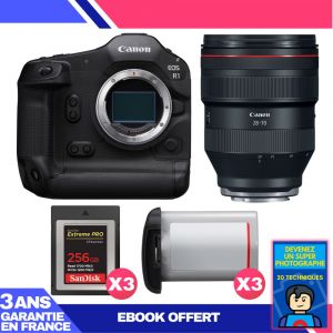 Boitier Canon EOS R1 + RF 28-70mm f/2 L USM + 3 SanDisk 256GB Extreme PRO CFexpress Type B + 3 Canon LP-E19 + Ebook 'Devenez Un Super Photographe - Neuf