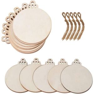 Pack de 50 Rond Blanc en Bois, Boules de No&euml;l Suspendus Ornements avec de la Ficelle pour les Vacances de D&eacute;coration et d'Artisanat, des &Eacute;tiquettes-Cadeaux et la Pendaison D&eacute;corations - Neuf