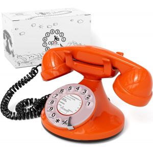 Funkyfon Cable : T&eacute;l&eacute;phone R&eacute;tro Au Style Des Ann&eacute;es 1920 Avec Cadran Rotatif Orange - Neuf