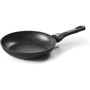 Subzonal-Pcui002002 - Po&ecirc;le En Aluminium Forg&eacute; Pierra &Oslash;24cm - Rev&ecirc;tement Anti-Adh&eacute;sif Fa&ccedil;on Pierre - Manche Amovible - Tout Feu, Induction, Four, Noir - Neuf
