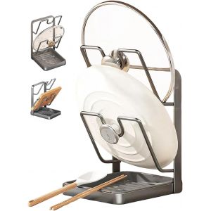 Kalanka-Support Couvercle Casserole, Repose Cuill&egrave;re Cuisine Aux Couvercles 16 &Agrave; 34 Cm, Porte Cuillere Couvercle Cuisine, Repose-Cuill&egrave;re Avec Plateau D'&eacute;gouttement - Neuf