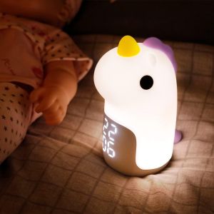 Veilleuse licorne pour enfants, joli réveil, cadeau licorne pour filles, kawaii, lampe portable rechargeable en silicone, cadeau d'anniversaire pour bébé, garçon, chambre (violet) - Neuf