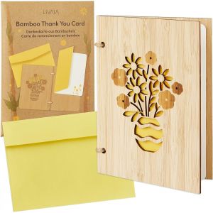 KALANKA-Carte de remerciement originale en bois: Cartes de remerciements en bambou avec papier et enveloppe postale - Carte de merci personnalisée - Neuf