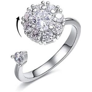 Kahfl-Edary Bague D'anxiété En Argent Avec Cristaux Et Zircones Cubiques Réglables Pour Femme Et Fille,Alliage,Cristal - Neuf