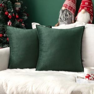 Tianyi-Housse De Coussin No&euml;l En Velours D&eacute;corative Canap&eacute; Bordure Taie D'oreiller Super Doux Decoration Maison Salon Chambre Pour Canap&eacute; Clic Clac 40 X 40 Cm 16""X16"",2 Pi&egrave;ces Vert Fonc&eacute; - Neuf