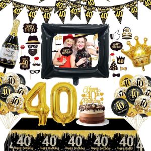 SJZG-Decoration Anniversaire 40 Ans, Deco 40 Ans Anniversaire Noir Or Ballon Avec Accessoire Photo Nappe Rideau Pour 40 Ans Aniversaire De F&ecirc;te Homme Femme - Neuf