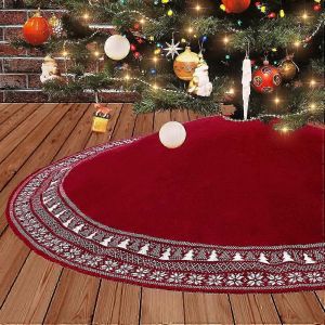 Jupe de sapin de No&euml;l, jupe de sapin de No&euml;l tricot&eacute;e de 90 cm avec tapis &eacute;pais d&eacute;cor&eacute; de flocons de neige et de motifs rustiques pour les f&ecirc;tes ( - Neuf