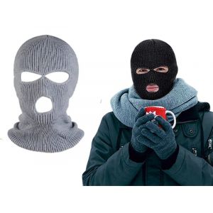 Lot De 2 Cagoules De Ski Int&eacute;grales &Agrave; 3 Trous - Noir Et Gris - Mat&eacute;riau Acrylique - Neuf