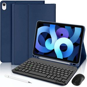 Coque Clavier pour iPad Air 11'' (M3/M2) / iPad Air 4/5 10,9'' - Cuir PU Bleu Marine avec Clavier + Souris + Stylet - Neuf