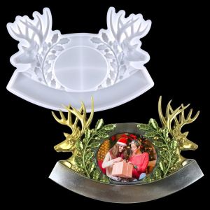 Moules en R&eacute;sine Cadre Photo di No&euml;l Moules en Silicone Forme de Cerf Christmas Resin Mold Moulage D&eacute;coration Murale pour DIY Cadres Photo Personnalis&eacute;s - Neuf