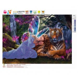 Hjlian Peinture Diamant 5d A Faire Soi-Meme, Motifs Animaux Et Personnes, Broderie Diamant En Cristal, Images Artisanales Pour Decoration Murale, Fee Et Tigre - Neuf