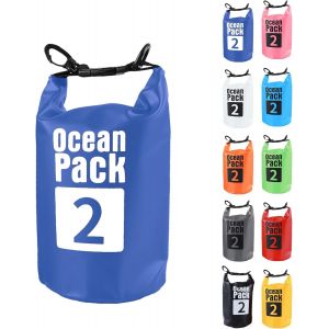 2l Sac Étanche Polyvalent,2l/5l/10l/15l/20l/30l Bleu Waterproof Dry Bag Avec Longue Bandoulière Réglable Sac À Dos Confort Imperméable Pour Bateau/Kayak/Pêche/Rafting/Natation/Camping/Snowboard - Neuf