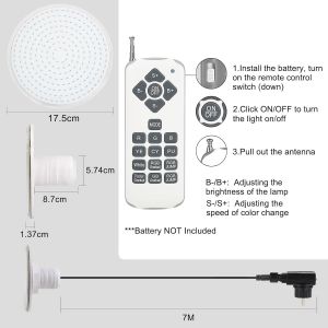 ASFASFq-24W Éclairage de piscine LED pour piscine extérieure, 12V RGB pool light avec Télécommande,Eclairage piscine,pour cadre acier à parois acier,IP68 Etanche Câble 7m, 2 ¿ - Neuf