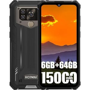 HOTWAV W10 Pro Telephone Portable Incassable 6Go+64Go 15000mAh Grande Batterie 6,53"" HD+ 20MP Triple camera Android 12 NFC - Noir - Neuf