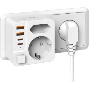 Prise Multiple USB C, Multiprise Murale 2 Prises avec Charge Rapide PD20W, Compact Electrique Prise 2 Ports Typ C 2 Ports USB A avec Interrupteur pour Les Voyages-Blanc - Neuf