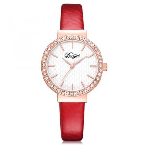 Duoya Femmes Rond Strass Cadran Analogique Pu Montre-Bracelet Robe Montre Analogique &Agrave; Quartz (Rouge) - Neuf