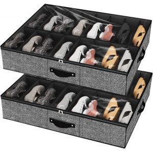 Kgabery-Rangement Sous Lit Pour Range Chaussures Lot De 2,Boîte À Chaussures Pour 32 Paires De Bottes Boîte De Rangement Pour Literie Avec Couvercle Transparent 37.4¿X23.6¿X 5.9¿(Noir Comme Du Lin) - Neuf