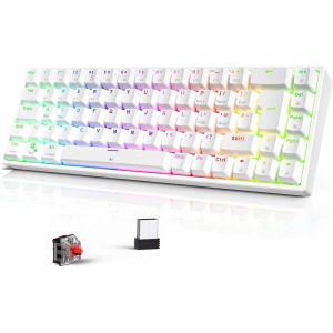 Clavier M&eacute;canique Sans Fil Rgb, Tkl 65% Anti-Ghosting, Bluetooth / 2,4 Ghz, Commutateurs Rouges, Pour Pc Gamer/Ipad/Ps4/Android, Disposition Uk Qwerty, Blanc - Neuf