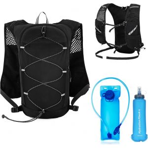 JEXNOVASHOP-Sac Hydratation Running, L&eacute;ger 160g, sans BPA, R&eacute;fl&eacute;chissant, R&eacute;glable, Sacs &agrave; Dos de Randonn&eacute;e avec Vessie d'eau 2L et Flasque 500ml, Sac de Sport Gilet Trail Homme Femme pour Course &agrave; P - Neuf
