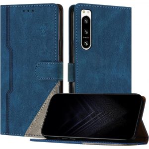 KAL-&Eacute;tui Pour Sony Xperia 5 Iv, Housse En Cuir Pu Avec [Protection Antichoc Tpu] [Fonction Support] [Porte-Cartes ] Antichoc Magn&eacute;tique Coque Pour Xperia 5 Iv - Bleu - Neuf