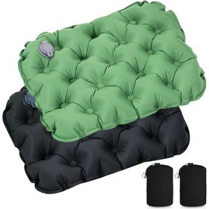 ERYI-2 Pièces Coussin Gonflable: Coussin De Voyage Ultra Léger, Coussin De Camping, Coussin Portable Pour Camping Activités De Plein Air Randonnée Voiture Avion Plage Concerts Tribune (Noir+Vert) - Neuf
