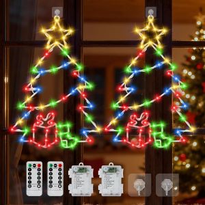 Jgd-2 Pi&egrave;ces &Eacute;clairage De No&euml;l Pour Fen&ecirc;tre, Lumi&egrave;res De Silhouette De Fen&ecirc;tre D'arbre, Lumi&egrave;res Suspendues De Fen&ecirc;tre De No&euml;l, Led Decoration No&euml;l Int&eacute;rieur Ext&eacute;rieur Avec T&eacute;l&eacute;commande (S-2pcs) - Neuf