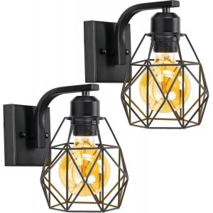 Subzonal-Lot De 2 Appliques Murales Vintages, Lampe Murale Interieur Industrielles Plafonniers Luminaires E27 Abat-Jour En M&eacute;tal &Oslash;160mm &Eacute;clairage Plafond Pour Chambre Cuisine Restaurant (Noir - 2pcs) - Neuf