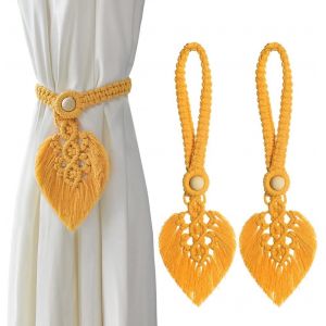 2 Pièces Attache Rideau Feuille Bohème Embrasses pour Rideaux Accessoires Noël Nouvelle année Decor (Jaune) - Neuf