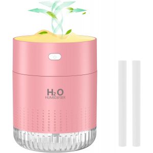 Mini Humidificateur d'air Portable, Petit Humidificateur avec Brume Fra&icirc;che pour Les plantes, Humidificateur Personnel de Bureau Rechargeable pour la Chambre, Bureau avec Lumi&egrave;re Nocturne(Rose) - Neuf