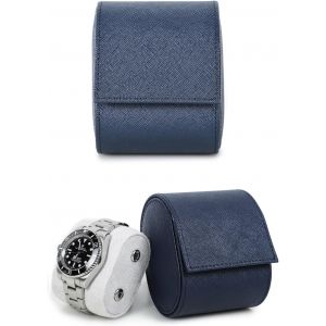 Kal-Étui De Rangement Pour Montre En Cuir Saffiano Boîte De Montre De Voyage En Cuir Pour 1 Montre Étui De Montre Portable Pour Homme Avec Coussins Amovibles (Bleu) - Neuf