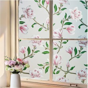 Kalanka-Film De Protection Pour Fenêtre - Opaque, Autocollant En Verre Dépoli - Brise-Vue Statique - Anti-Uv - Motif Magnolia - Pour Salon, Chambre À Coucher, Cuisine - 44,5 X 200 Cm - Neuf