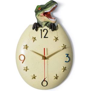 Horloge murale pour enfants, horloges murales en forme d'?uf de dinosaure pour le salon - Neuf
