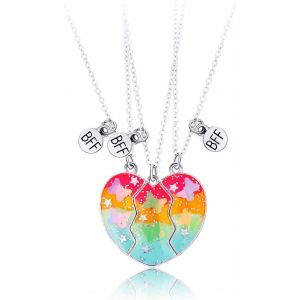 Kales-3 Pièces Collier D Amitie Pour 3 Filles,Collier Best Friends Pour 3 Filles,Collier Amitie Coeur Separable Motif Papillon Pour Soeur Friend Cadeau Jeune Fille Anniversaire - Neuf