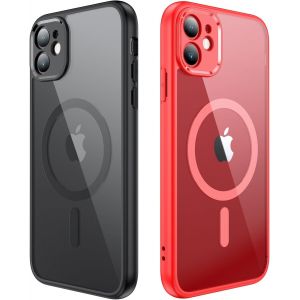 TRAHOO-Magn&eacute;tique Coque pour iPhone 11 Compatible avec MagSafe, [2 Pi&egrave;ces] Protection Antichoc Militaire Etui Anti Rayures Transparente Arri&egrave;re Housse Case pour iPhone 11(Noir et Rouge) - Neuf