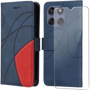 ELVORIX-Coque pour Motorola Moto Edge 60 Fusion 5G / Moto Edge 60 5G avec 1 Pi&egrave;ces Verre Tremp&eacute; Protection, Premium PU Cuir Multifonction Magn&eacute;tique Portefeuille &agrave; Rabat Flip Housse &Eacute;tui - Bleu - Neuf