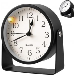 KAL-Réveil Analogique Silencieux, Réveil Analogique Sans Tic-Tac Avec Lumière, Réveil Silencieux Sans Tic-Tac, Reveil A Piles, Horloge A Poser Pour Table De Chevet, Chambre, Salon (11,5 X 10,5 Cm) - Neuf