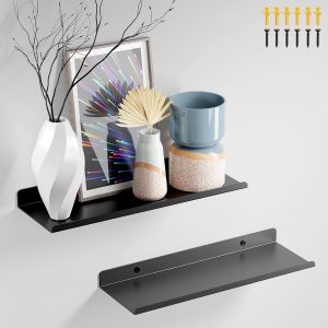 Cauc-Etagere Murale Metal 2 Pi&egrave;ces, &Eacute;tag&egrave;re Flottante Longueur 30 Cm, Etagere Livre Murale Noir, Supporte 10 Kg, Support Vinyle Mural, Etagere Murale Industrielle Pour Cadre Photos, D&eacute;corations - Neuf