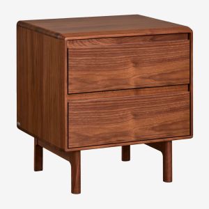 Table de chevet rectangulaire 50x40 cm en bois Treveris Marron Noyer Fonc&eacute; - Neuf