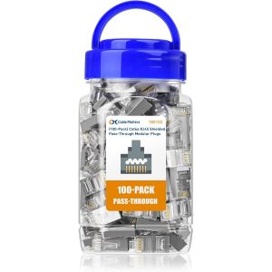 Lotx100 Connecteur Rj45 Passthrough Cat 6A (Extr&eacute;mit&eacute;s Cat 6A / Connecteur Cat6A / Fiches Modulaires Rj45/ Fiches Ethernet/Connecteur R&eacute;seau) Pour C&acirc;ble Ethernet S/Ftp Solide Ou Toronn&eacute; - Neuf