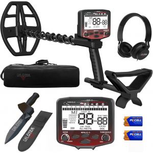 MEVRONISSHOP-Detecteur de Metaux Professionnel, D&eacute;tecteur de M&eacute;taux Pr&eacute;cis et Innovant &Eacute;quilibrage au Sol, 5 Modes, Bobine Double-D &Eacute;tanche 12"", pour la Recherche d'or sur Plage (MT12-Set Rouge) - Neuf