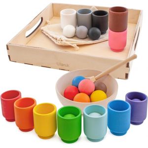 JGD-Balles dans des Tasses Jeux Montessori 1 an + Educatif Motricite Sensorielle Bebe Jouet en Bois pour Apprentissage du Comptage et de Tri Couleur &iquest; 12 Boules - Neuf