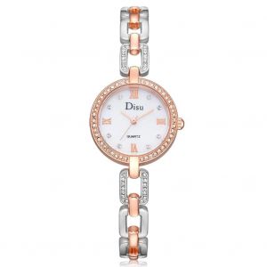 Disu Femmes Quartz Mouvement Montre Alliage Bo&icirc;tier Analogique Strass Montre-Bracelet Rose Or Argent Blanc - Neuf