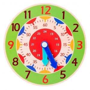 Horloge en bois color&eacute;e pour enfants, jouet cognitif pour les heures, les minutes et les secondes, vert - Neuf