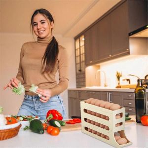 Porte-oeufs 30 oeufs pour réfrigérateur -Roulement automatique,réfrigérateur 4 niveaux beige - Neuf