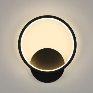 Applique Murale Int&eacute;rieure Led,12w 1350lm Ronde Lampe Murale Moderne,3000k Blanc Chaud Aluminium Applique Murale Pour Salon,Chambre,Couloir,Escalier,Noir,&Oslash;20cm - Neuf