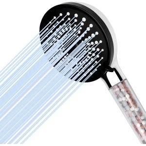 KAL-Pommeau De Douche Avec Filtre Economie Deau, Douchette Douche Salle De Bain, Pomme De Douche Anti Calcaire Filtrant Haute Pression Avec 5 Modes De Jet Noir De Douche Convient À Salle De Bain - Neuf