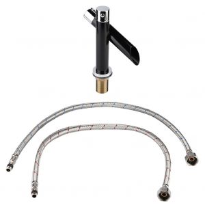 HJLIAN Robinet de lavabo de salle de bain noir mat, robinet d'eau froide et chaude (norme americaine 3/8""C ou 9/16"") - Neuf